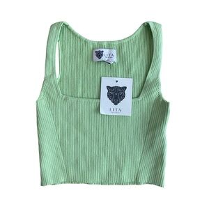 NWT Lita By Ciara RIB ORGANIC COTTON CROP TANK IN ACID LIME Sz S